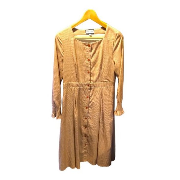 Vintage BOHO Cottagecore Long Sleeve Fit& Flare button down Gingham Shirt Dress - Picture 5 of 16